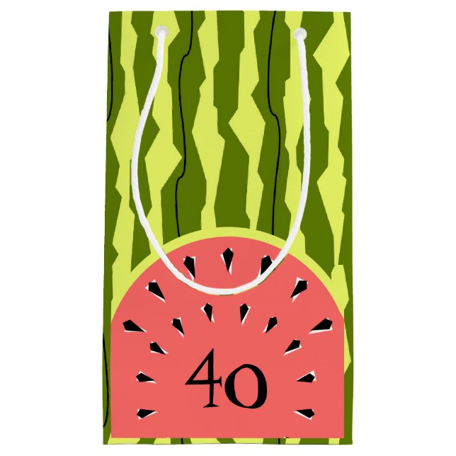 Watermelon Stripe Pink Age 40 Small Gift Bag (Front)