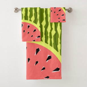 Watermelon Stripe Pink Bath Towel Set