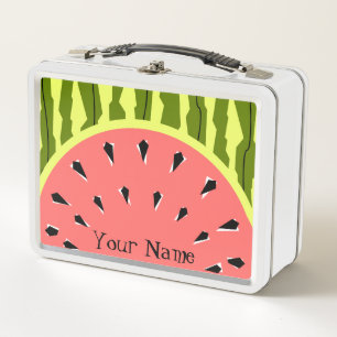 Watermelon Stripe Pink Name Metal Lunch Box