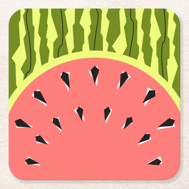 Watermelon Stripe Pink Square Paper Coaster (Front)