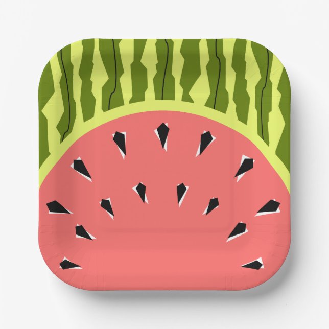 Watermelon Stripe Pink square paper plates (Front)