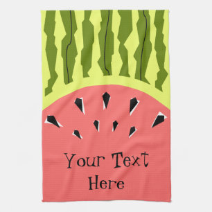 Watermelon Stripe Pink Text kitchen towel vertical
