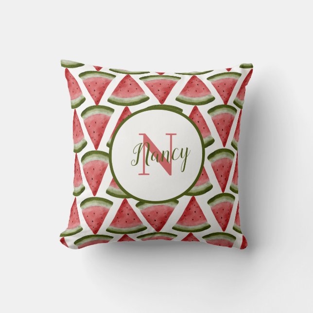 watermelon summer bbq party monogram   throw pillow (Front)