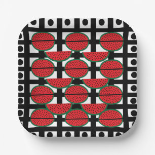 Watermelon Summer Fruit Geometric Pattern    Paper Plate
