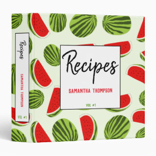 Watermelon Summer Fruit Pattern Recipes Cookbook Binder