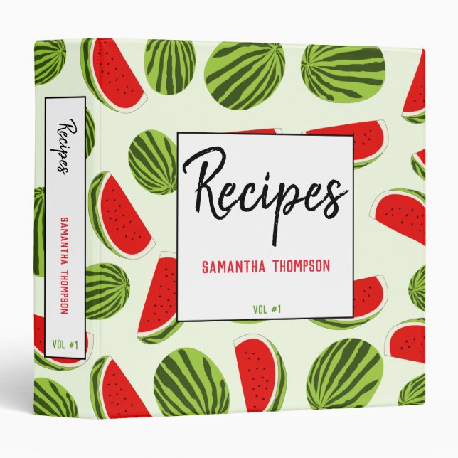 Watermelon Summer Fruit Pattern Recipes Cookbook Binder (Front/Spine)