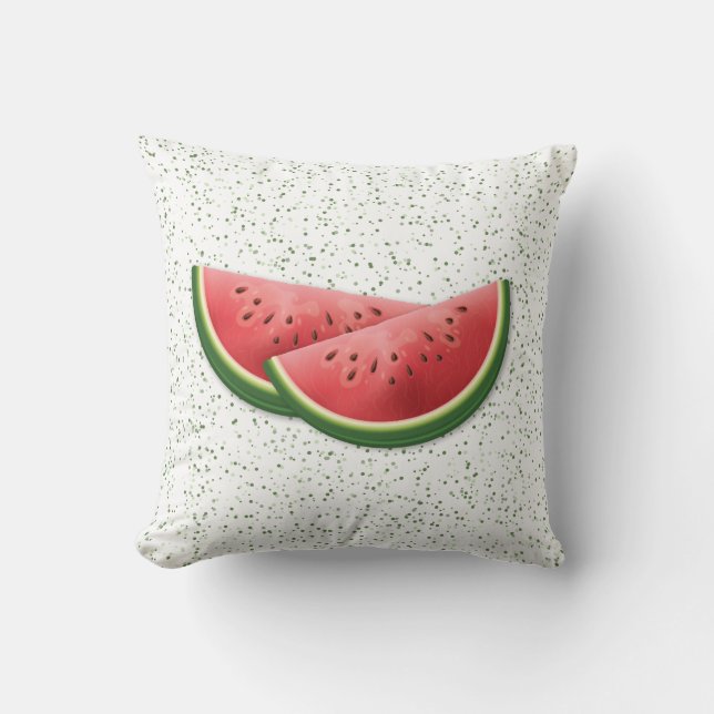 Watermelon Summer Fruit Slices And Green Dots Throw Pillow (Front)