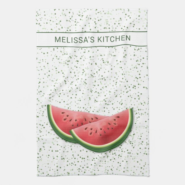 Watermelon Summer Fruit Slices With Custom Text Kitchen Towel (Vertical)