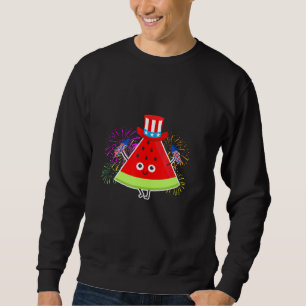 Watermelon Summer Melon With Usa Flag Hat Sweatshirt
