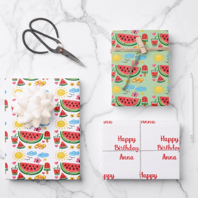 Watermelon Summer them Birthday  Wrapping Paper Sheet (Front)