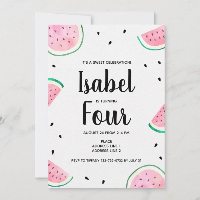 Watermelon Sweet Celebration Birthday Party Invitation (Front)