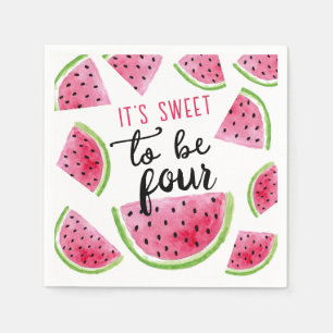 Watermelon Sweet to Be Four Birthday Party Napkin