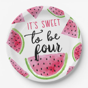 Watermelon Sweet to Be Four Birthday Party Paper Plate