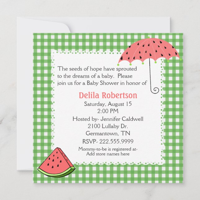 Watermelon Theme Baby Shower Custom Invitation (Front)