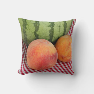 Watermelon & Two Peaches Gingham Throw Pillow