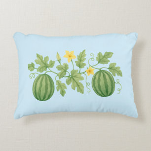 Watermelon Vine With Flowers Accent Pillow