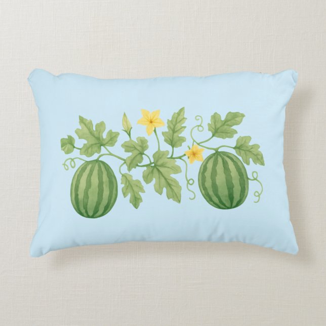 Watermelon Vine With Flowers Accent Pillow (Front)