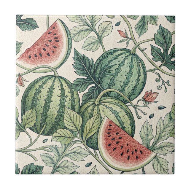 Watermelon vintage botanicals seamless pattern tile (Front)