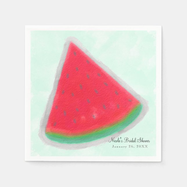 Watermelon Watercolor Birthday Party Personalized Napkin (Front)
