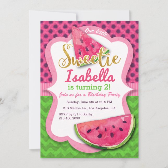 Watermelon Watercolor Pink Birthday Invitation (Front)