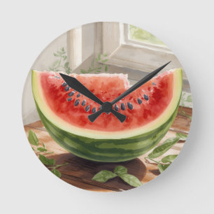Watermelon Watercolor Round Clock