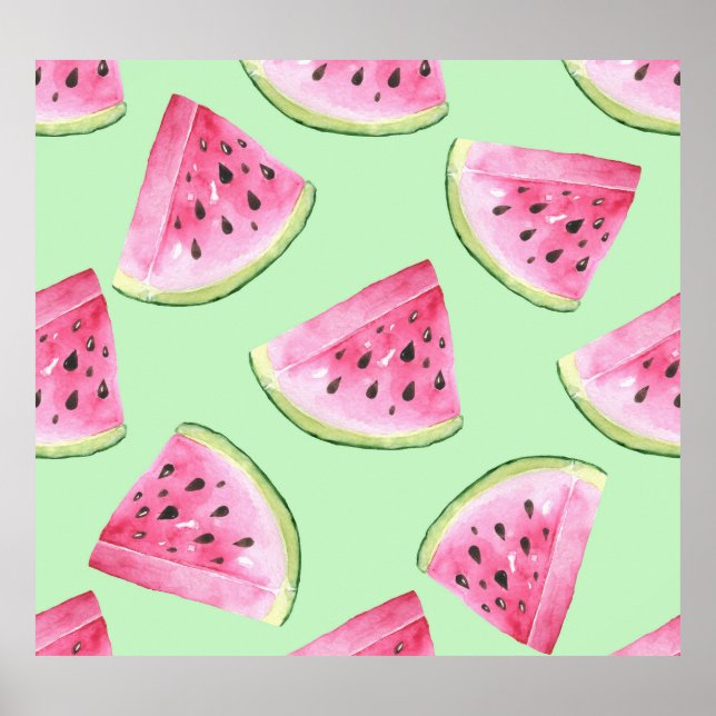 Watermelon watercolor, seamless summer pattern. poster (Front)