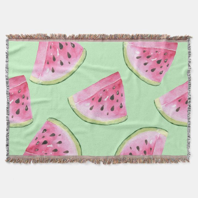 Watermelon watercolor, seamless summer pattern. throw blanket (Front)