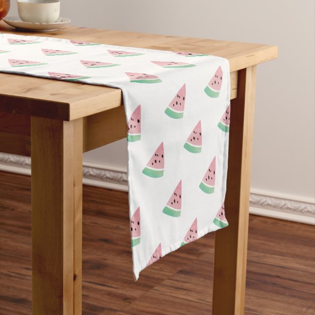 Watermelon Watercolor Slice Repeat Pattern Long Table Runner (In Situ)