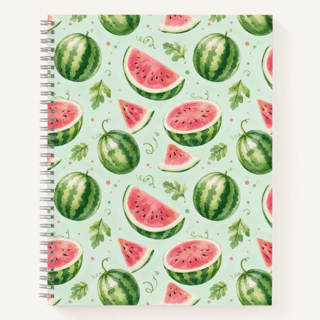 Watermelon Watercolor Summer Fruit Pattern Notebook (Front)
