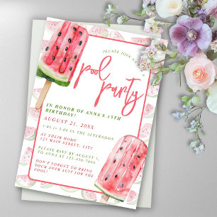 Watermelon Watercolor Summer Pool Party  Invitation