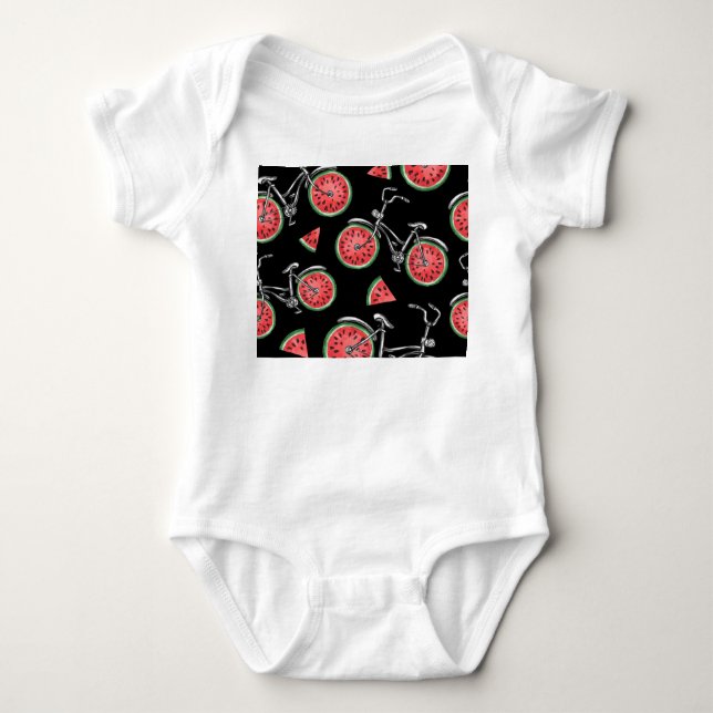 Watermelon wheel bicycles, summer pattern. baby bodysuit (Front)