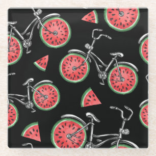 Watermelon wheel bicycles, summer pattern. glass coaster