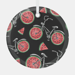 Watermelon wheel bicycles, summer pattern. glass ornament