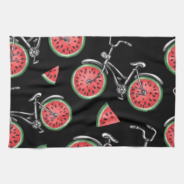 Watermelon wheel bicycles, summer pattern. kitchen towel (Horizontal)