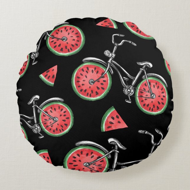 Watermelon wheel bicycles, summer pattern. round pillow (Front)