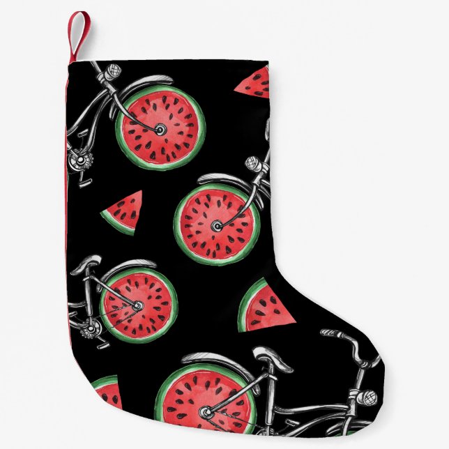 Watermelon wheel bicycles, summer pattern. small christmas stocking (Front)