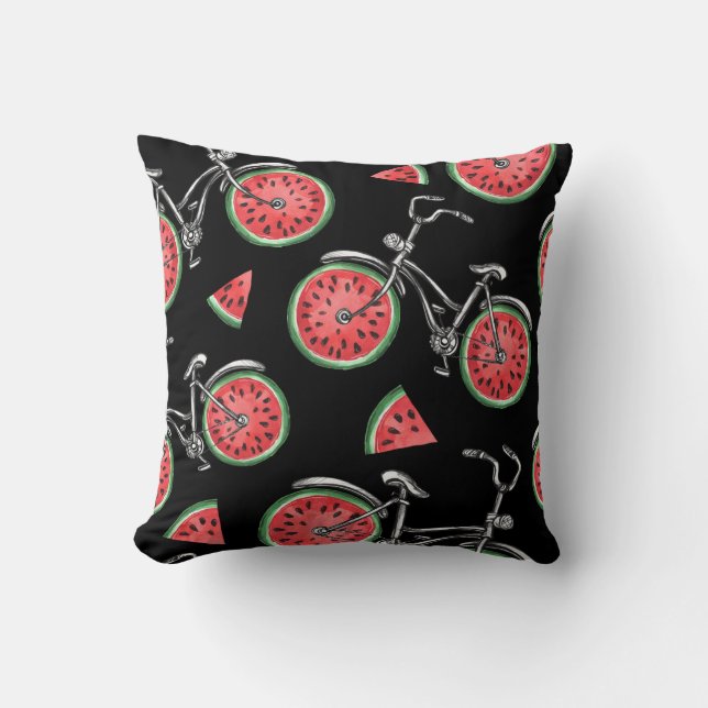 Watermelon wheel bicycles, summer pattern. throw pillow (Front)