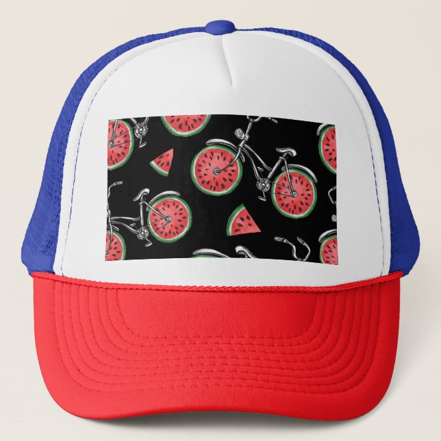 Watermelon wheel bicycles, summer pattern. trucker hat (Front)