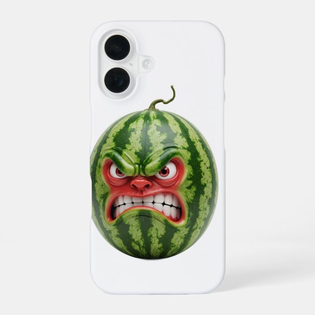 watermelon with angry face  iPhone 16 case (Back)
