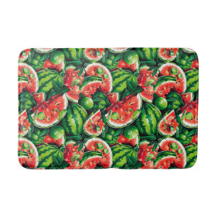 Watermelons, lime, watermelon leaves, small lime f bath mat