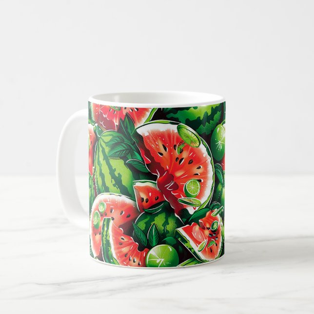 Watermelons, lime, watermelon leaves, small lime f coffee mug (Front Left)