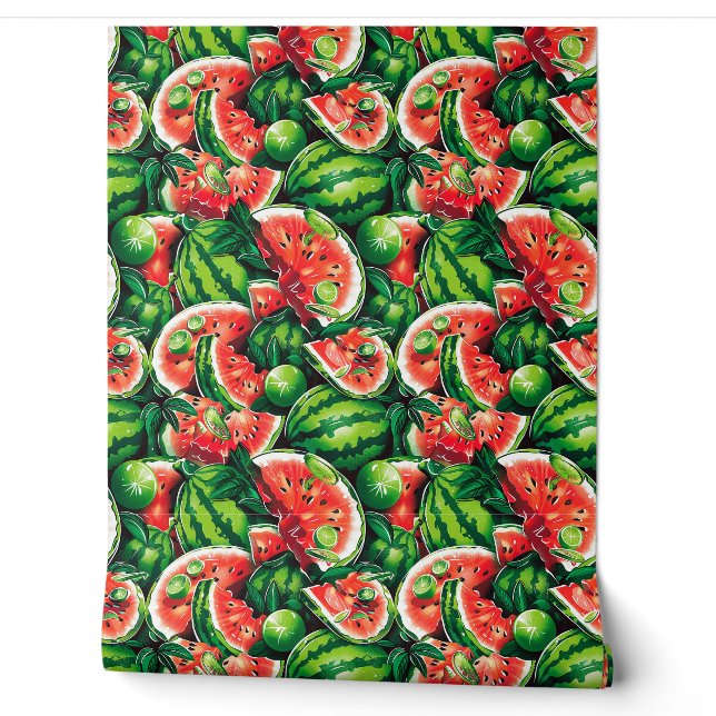 Watermelons, lime, watermelon leaves, small lime f wallpaper (Unrolling)