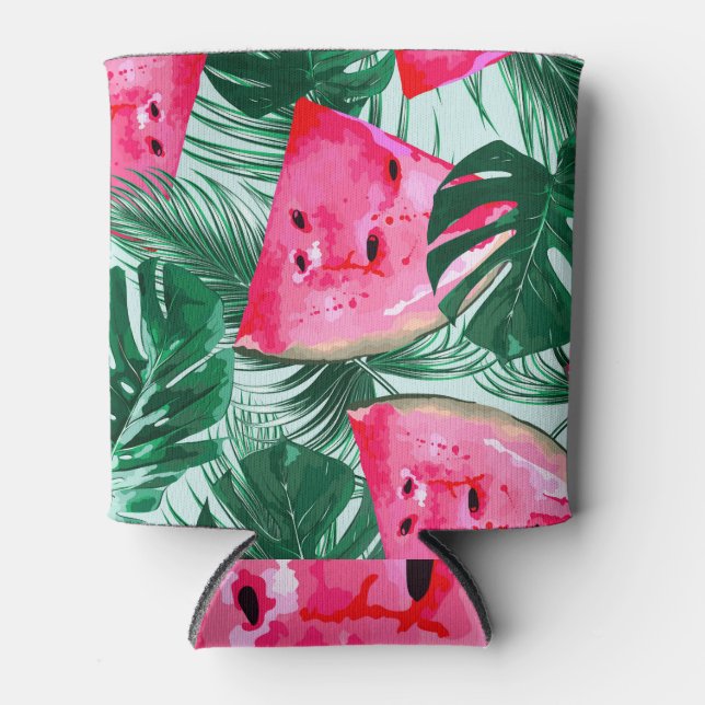 Watermelons, palm leaves: tropical seamless patter can cooler (Front)