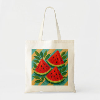 Watermelons with Aqua and Sand Stripes Tote Bag