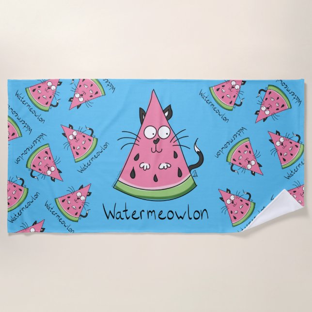 Watermeowlon Watermelon Cat Funny Beach Towel (Front)