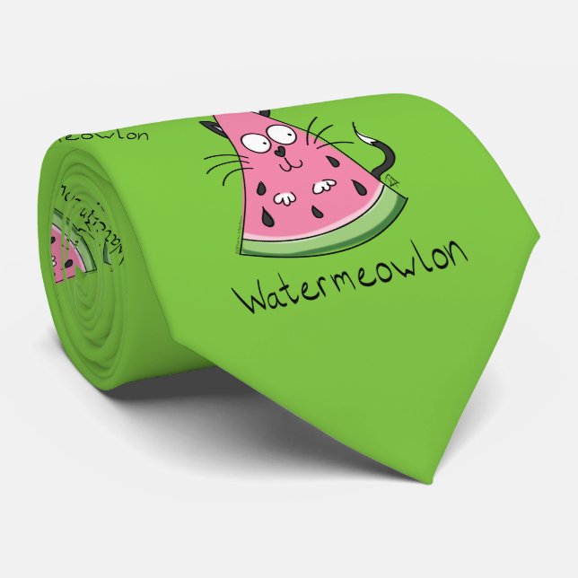 Watermeowlon Watermelon Cat Funny Cravate masculin (Roulé)