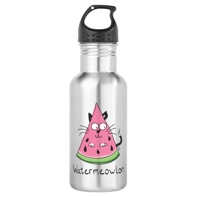 Watermeowlon Watermelon Cat Funny Water Bottle (Front)