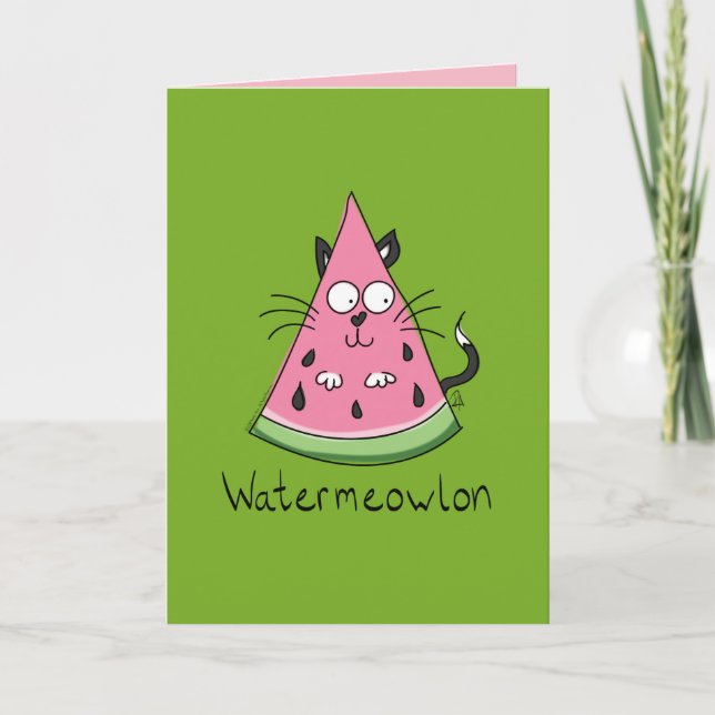 Watermeowlon Watermelon Chat Carte de voeux amusan (Devant)