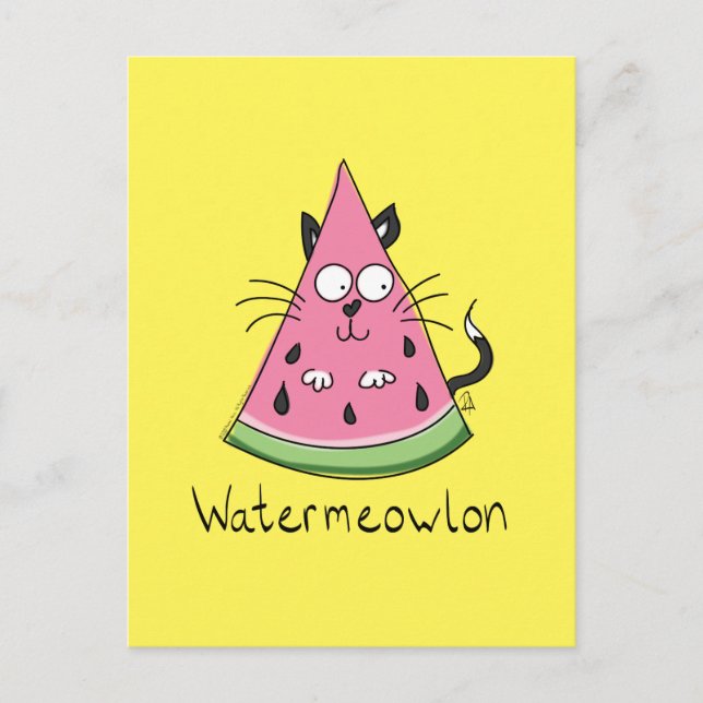 Watermeowlon Watermelon Chat Funny Carte postale (Devant)