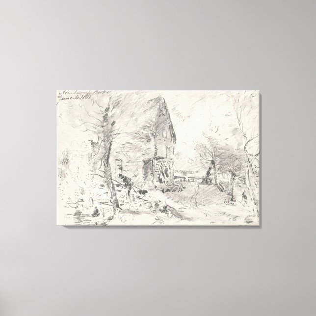 Watermill at Newbury (pencil) Canvas Print (Front)